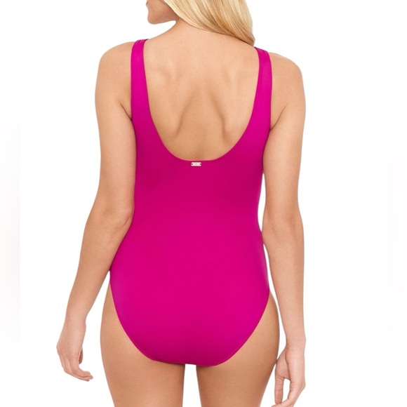 LAUREN RALPH LAUREN Magenta Pink twist One Piece Swimsuit size 8 ESF17107 NWT - Picture 3 of 8